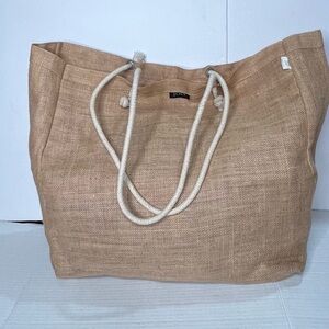 J.Crew Large Tote Bag 19” x 20” made in India Jute/ Burlap tan